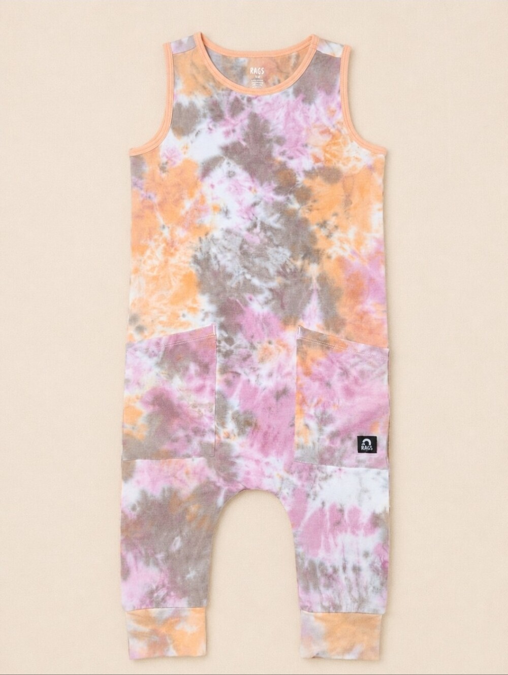 RAGS Hip Pocket Romper 3/4 Pastel Tie Dye Modal Soft Boutique Toddler